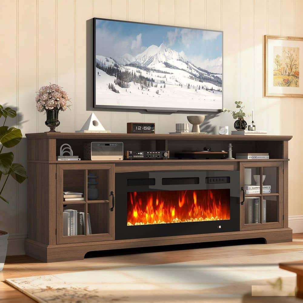 Sizzim 70 in. Freestanding Floor Wooden Surround Electric