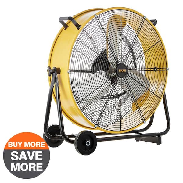 24 in. 3-Speeds Portable High Velocity Drum Fan in Yellow with Powerful 1/3 - HP Motor, Turbo Blade, Low Noise