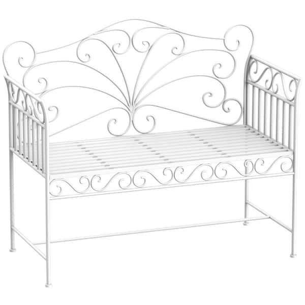 Otryad 44 in. Metal Outdoor Bench, Outdoor Patio Bench with Armrests, Porch Bench for Backyard, Poolside, Lawn in Cream White