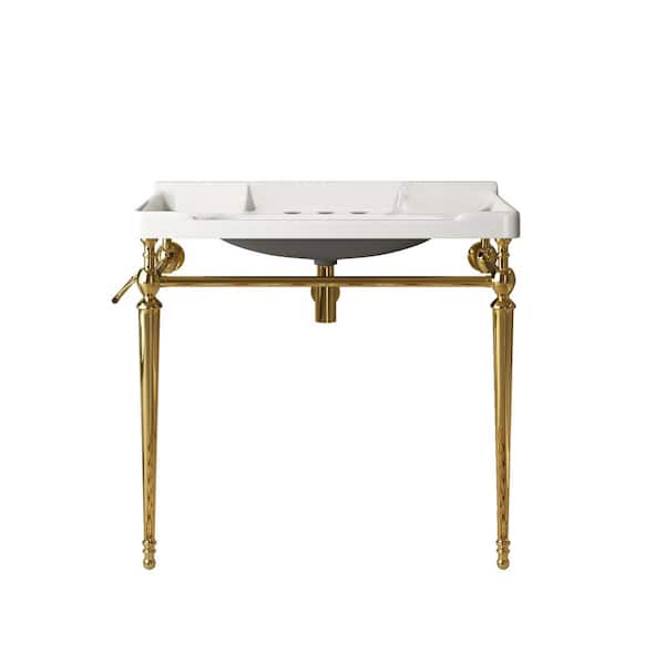 36 in. Freestanding Gold Bath Vanity with White Ceramic Top Unassembled