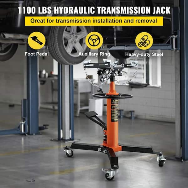 VEVOR Transmission Jack 1100 lbs. Hydraulic Telescopic Floor Jack 2-Stage Stand w/ Foot Pedal 360-Degree Wheel for Garage Shop - 2