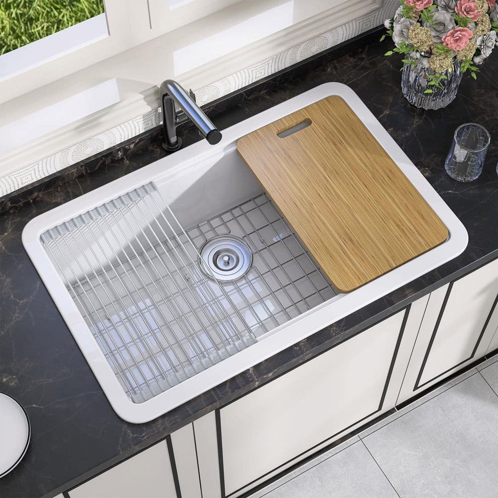 Reviews for Zeafive 33 in. White Workstation Kitchen Sink Drop-In