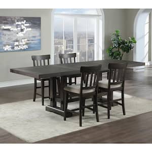 Napa Espresso Brown Wood 72 in. Counter Height Dining Set 5-Pieces with 4-Cushioned Side Chairs and 2 18 in. Leaves