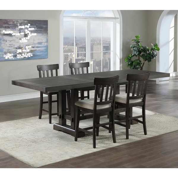 Steve Silver Napa Espresso Brown Wood 72 in. Counter Height Dining Set 5-Pieces with 4-Cushioned Side Chairs and 2 18 in. Leaves