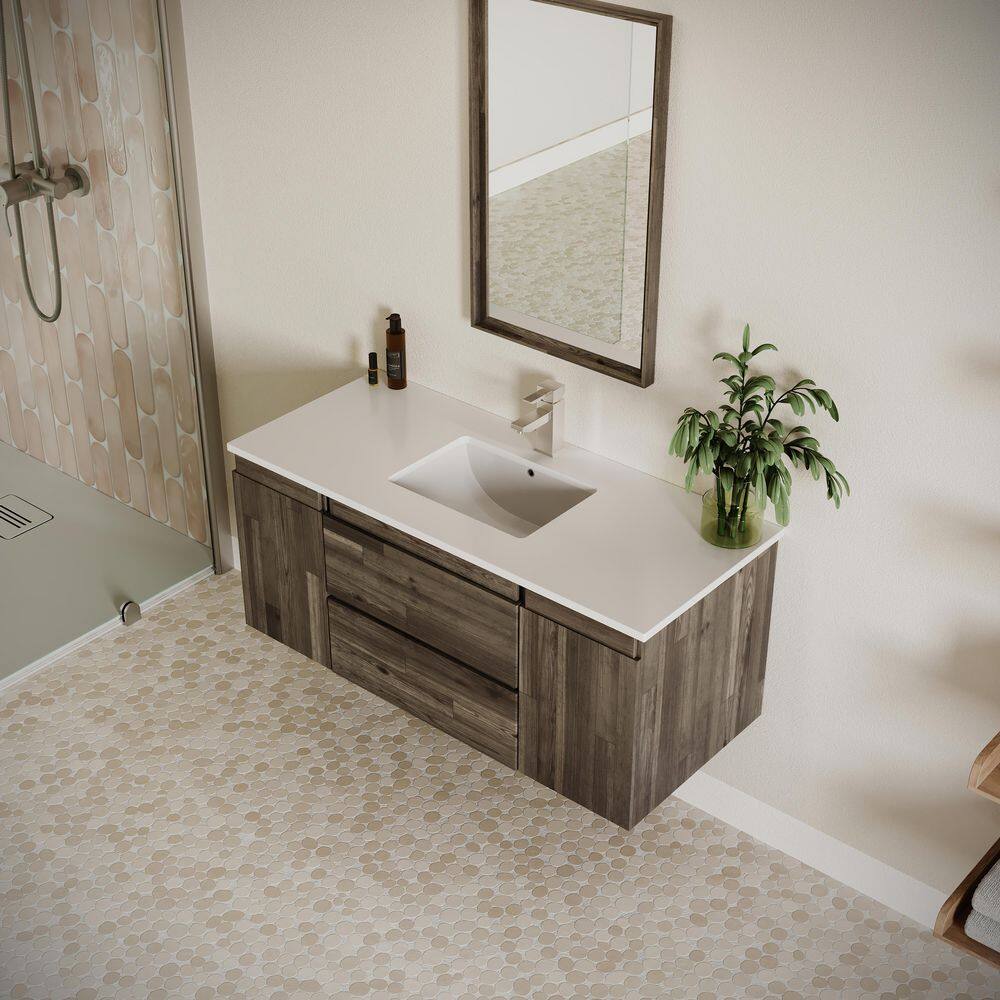 Elegant Formosa 48" Brown Quartz Wall-Mount Vanity Set with Mirror