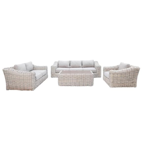 Unbranded Hawaii 4-Piece Deep Seating Set Outdoor Patio Furniture Durable Rattan Wicker Conversation Set Grey Olefin Cushions