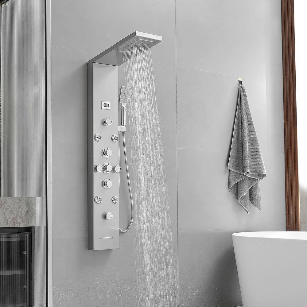 Nickel Chrome 8-Jet Rainfall Shower Panel System with Handheld Wand