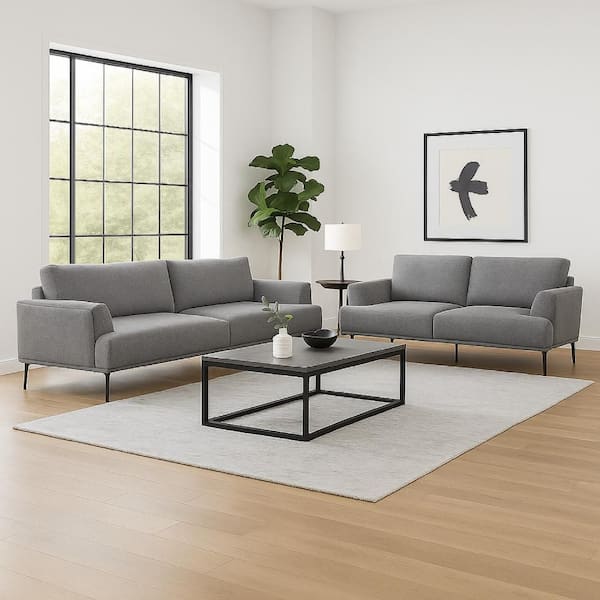 Batty 2-Piece Modern Gray Chenille Adjustable Back Sofa and Loveseat Living Room Set