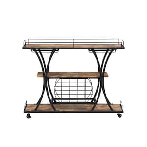 Industrial 11-Bottle Black Metal Kitchen Serving Cart for Home with Wine Rack and Glass Holder Countertop