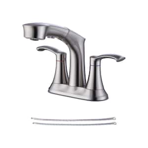 4 in. Centerset Double Middle Arc Bathroom Faucet with Pull Out Sprayer, Supply Line included in Brushed Nickel