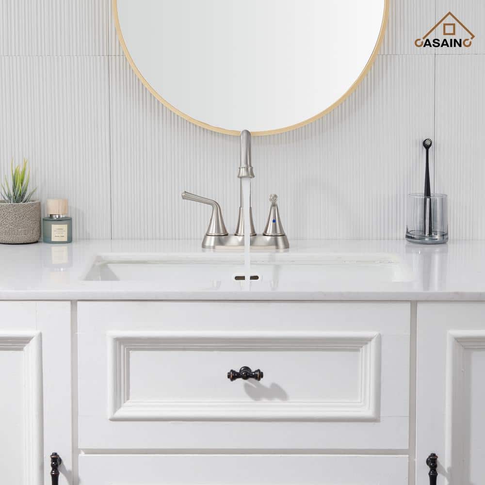 Brushed Nickel Dual Handle Bathroom Sink Faucet with Drain Kit
