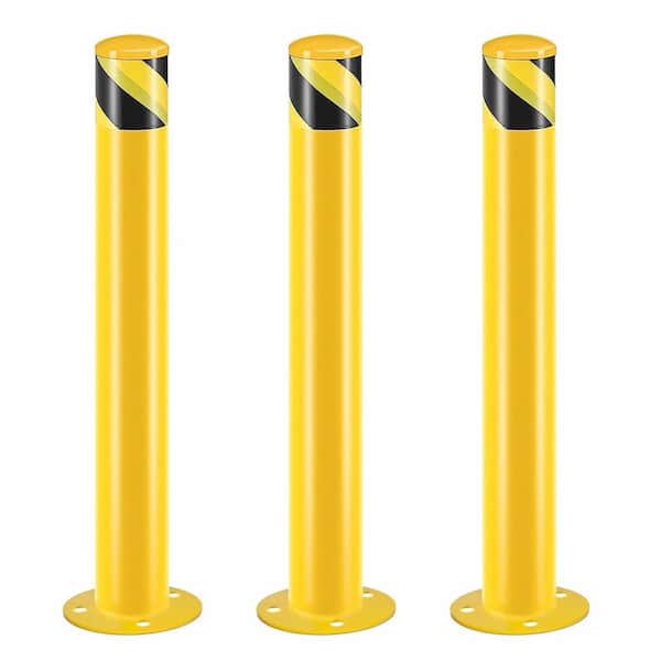 42 in. H x 3.5 in. D Yellow Steel Safety Bollard Post for Traffic-Sensitive Area, Garage or Parking Lot (Set of 3)