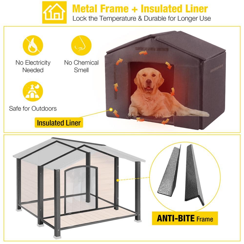 X-Large Brown Insulated Wood Dog House with Pitched Roof