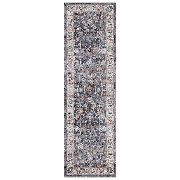 Concord Global Trading Vintage Collection Istanbul Gray 2 ft. x 7 ft. Border Runner Rug