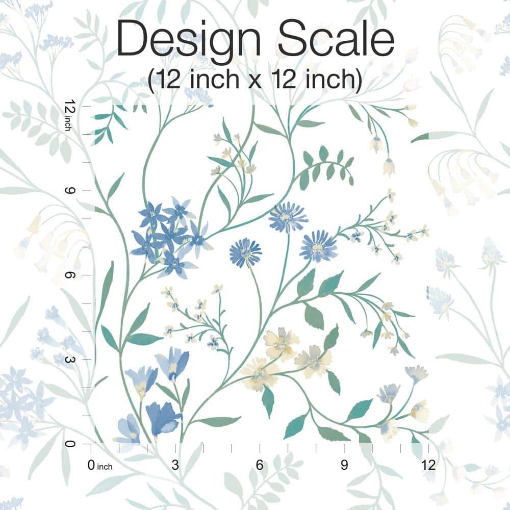 White and Blue Floral Self-Adhesive Peel and Stick Wallpaper Roll