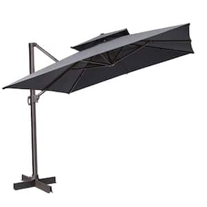 10 ft. Black Polyester Round Tilt Cantilever Patio Umbrella with Stand