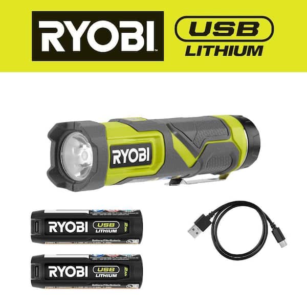 600 Lumens LED USB Lithium Compact Flashlight Kit 3-Mode with (2) Batteries and Charging Cable