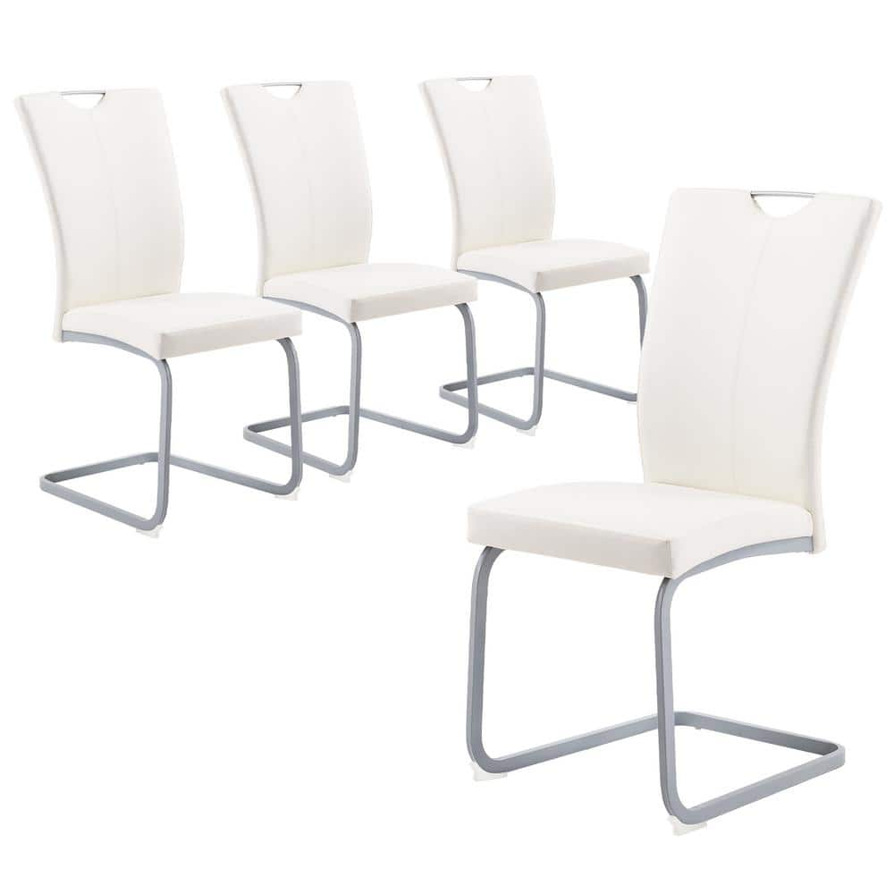 White Modern Upholstered High Back Leather Side Dining Chairs with Firm Legs for Home Kitchen Furniture（Set of 4） -  GOJANE, W21237511LWY