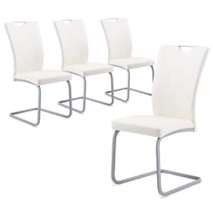 White Modern Upholstered High Back Leather Side Dining Chairs with Firm Legs for Home Kitchen Furniture（Set of 4）