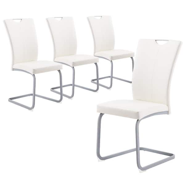 GOJANE White Modern Upholstered High Back Leather Side Dining Chairs with Firm Legs for Home Kitchen Furniture（Set of 4）