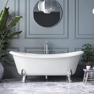 Victoria 67 in. Acrylic Freestanding Oval Double Slipper Clawfoot Non-Whirlpool Bathtub in White