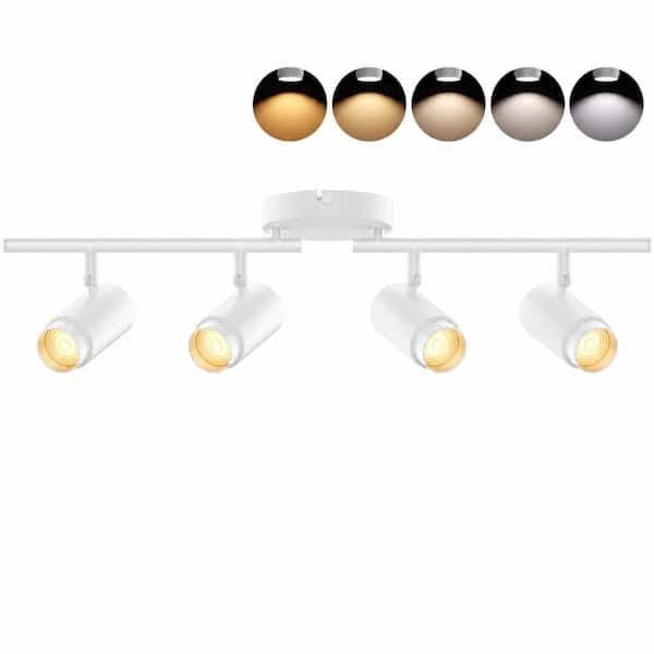 5-Color Zoomable 4-Light Track Lighting Fixture, Dimmable LED Track Kit, 30W, White