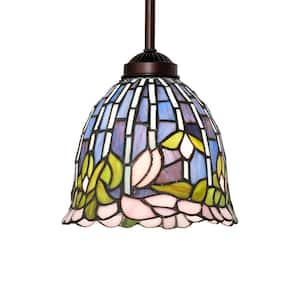 Flowering Lotus 60-Watt 1 Light Mahogany Bronze Shaded Mini Pendant Light with Stained Glass Shade, No Bulbs Included