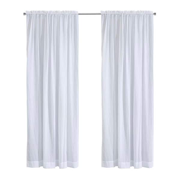 Crushed Sheer White Polyester Crinkle Textured 52 in. W x 84 in. L Rod Pocket Indoor Sheer Curtain (Single Panel)