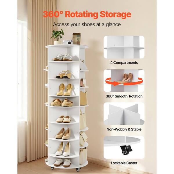 SKYSHALO 7 Tier Rotating Shoe Rack Tower with Shelves, White 360