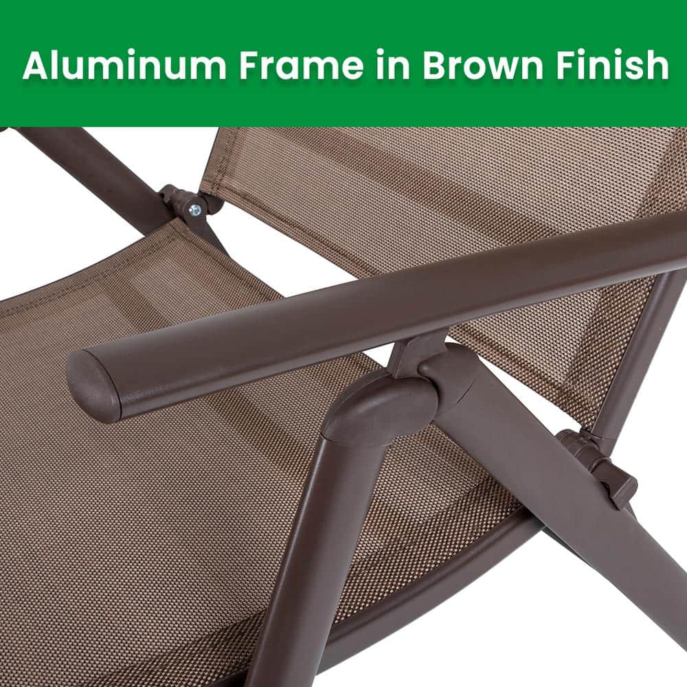 Brown Aluminum Adjustable Folding Patio Chaise Lounge Set
