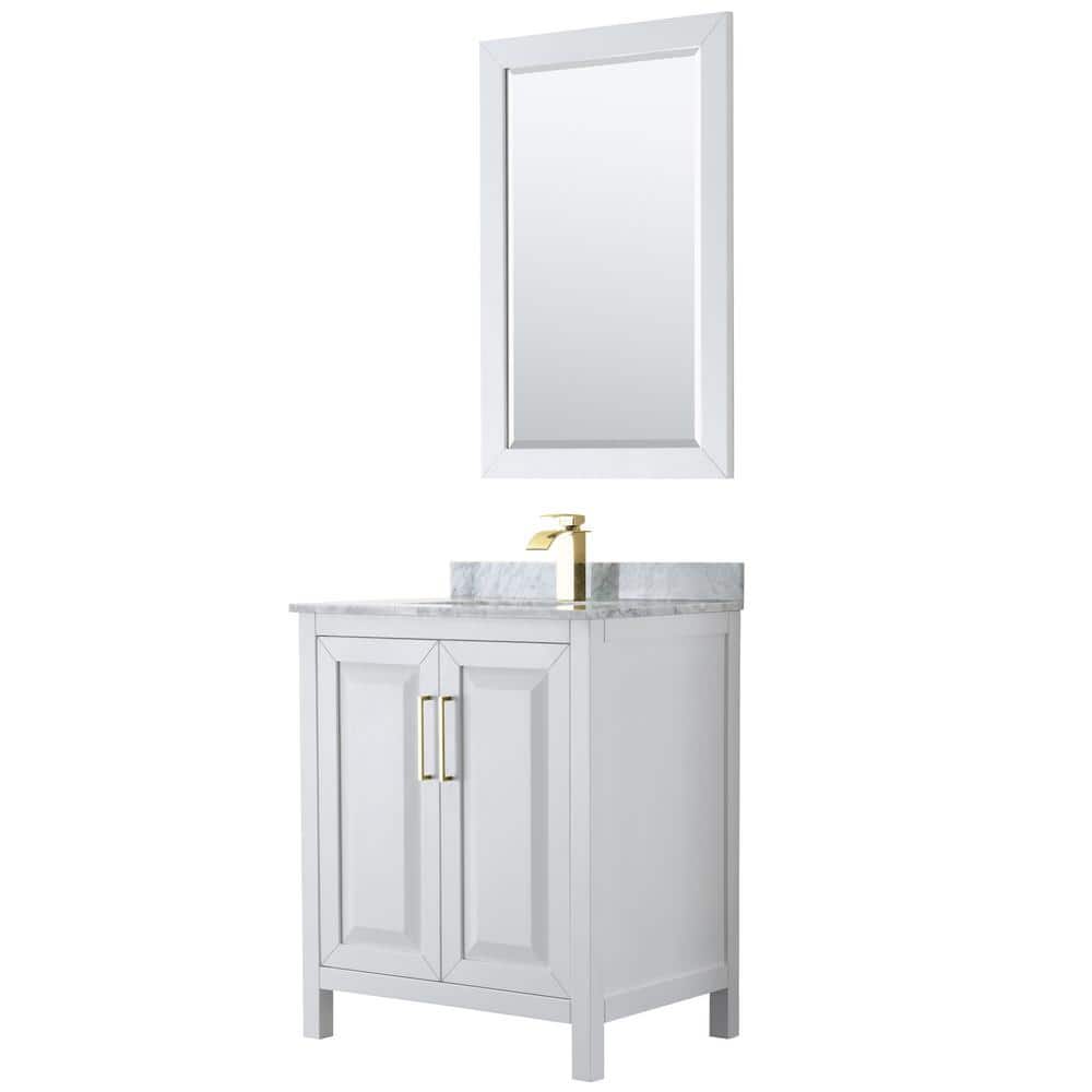 Daria 30" White Marble Top Bathroom Vanity with Gold Trim