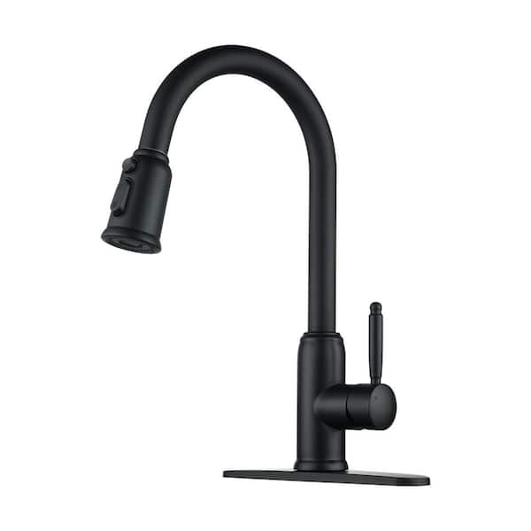 IVIGA 3 Functions Single Handle Pull Down Sprayer Kitchen Faucet with Deckplate in Stainless Steel Matte Black