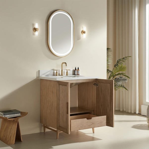 Weyvian 30 in. Single Sink Freestanding Light Coffee Bath Vanity with White Carrara Marble Top Pre-Assembled