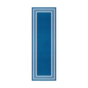 2 X 5 Blue Carmel Bordered Non Slip Runner Indoor Area Rug