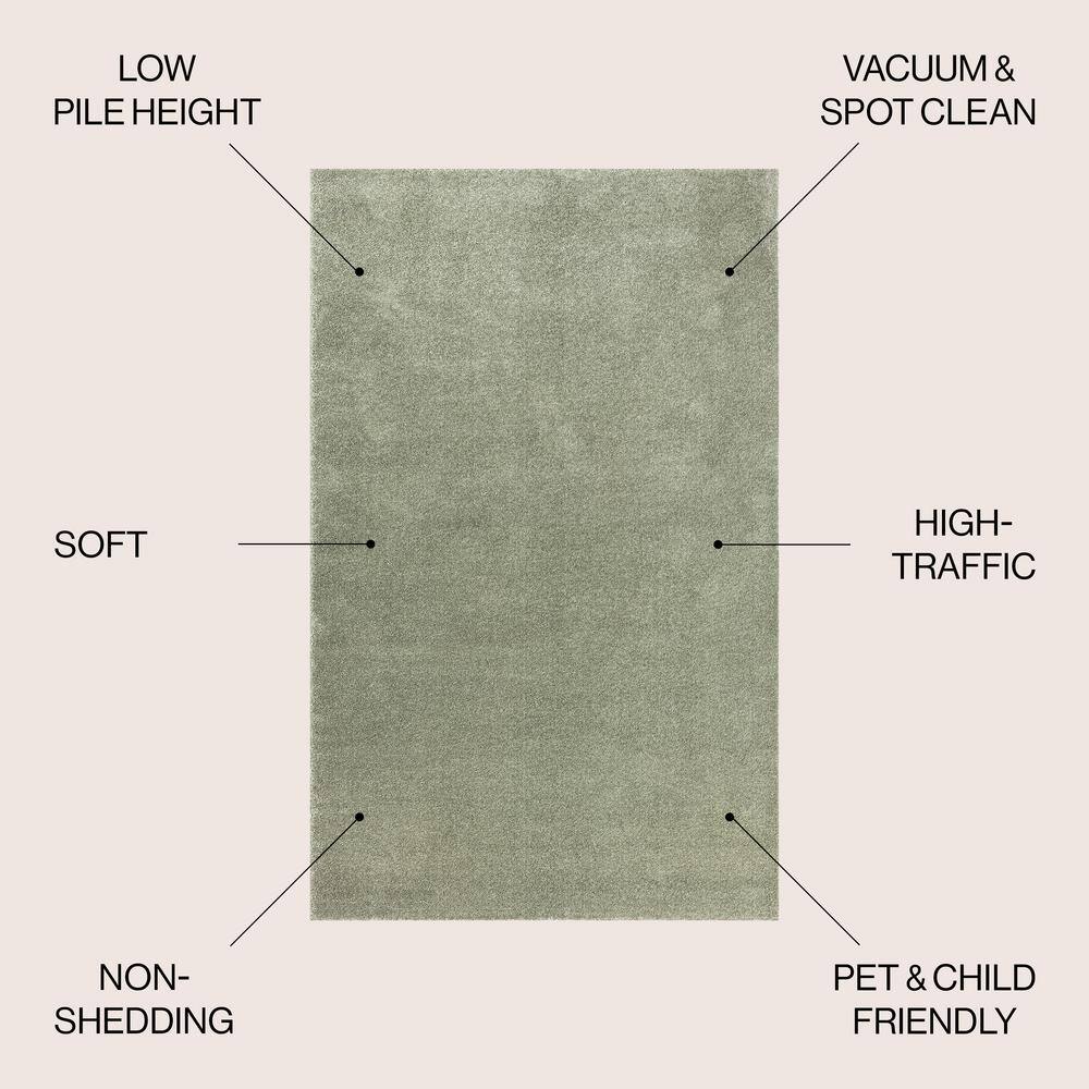 Haze Solid Green Low-Pile Synthetic Area Rug