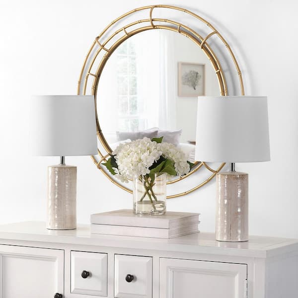 SAFAVIEH Jonie 19 in. Ivory Table Lamp with White Shade (Set of 2)