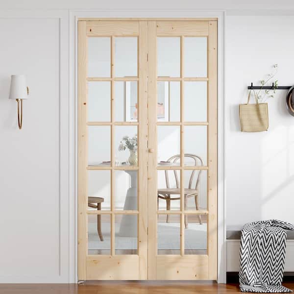 easelife 42 in. x 80 in. Pre Assembled Clear Glass Solid Core Wood