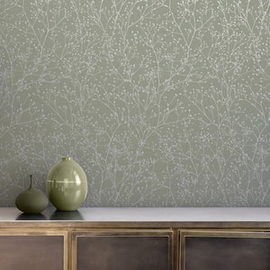 Clarissa Hulse Gypsophila Spring Green and Silver Removable Wallpaper