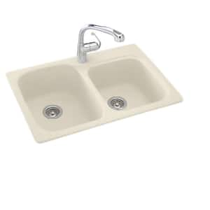 Swan Drop-In/Undermount Solid Surface 33 in. 1-Hole 55/45 Double Bowl ...