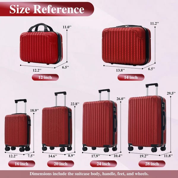 Merax 6-Piece Red ABS Plastic Hardshell 12,14,16,20,24,28 in. Dual