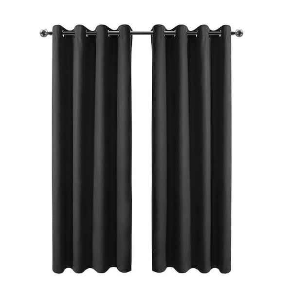 Black Smooth 34 in. W x 45 in. L Grommet Top Blackout Curtain with Room Darkening Noise Reducing (Set of 4)