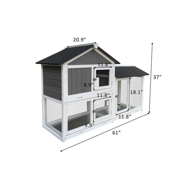 Wooden Rabbit Hutch Duplex Bunny Cage Small Animal House with Removable Tray Ramp and Running Cage FF K219P179153 The Home Depot