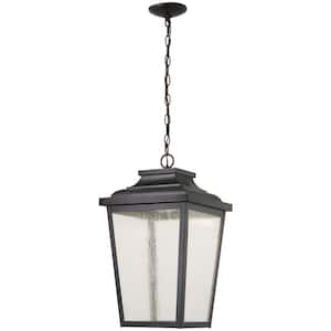Irvington Manor Chelesa Bronze Integrated LED Hanging Lantern with Clear Seeded Glass