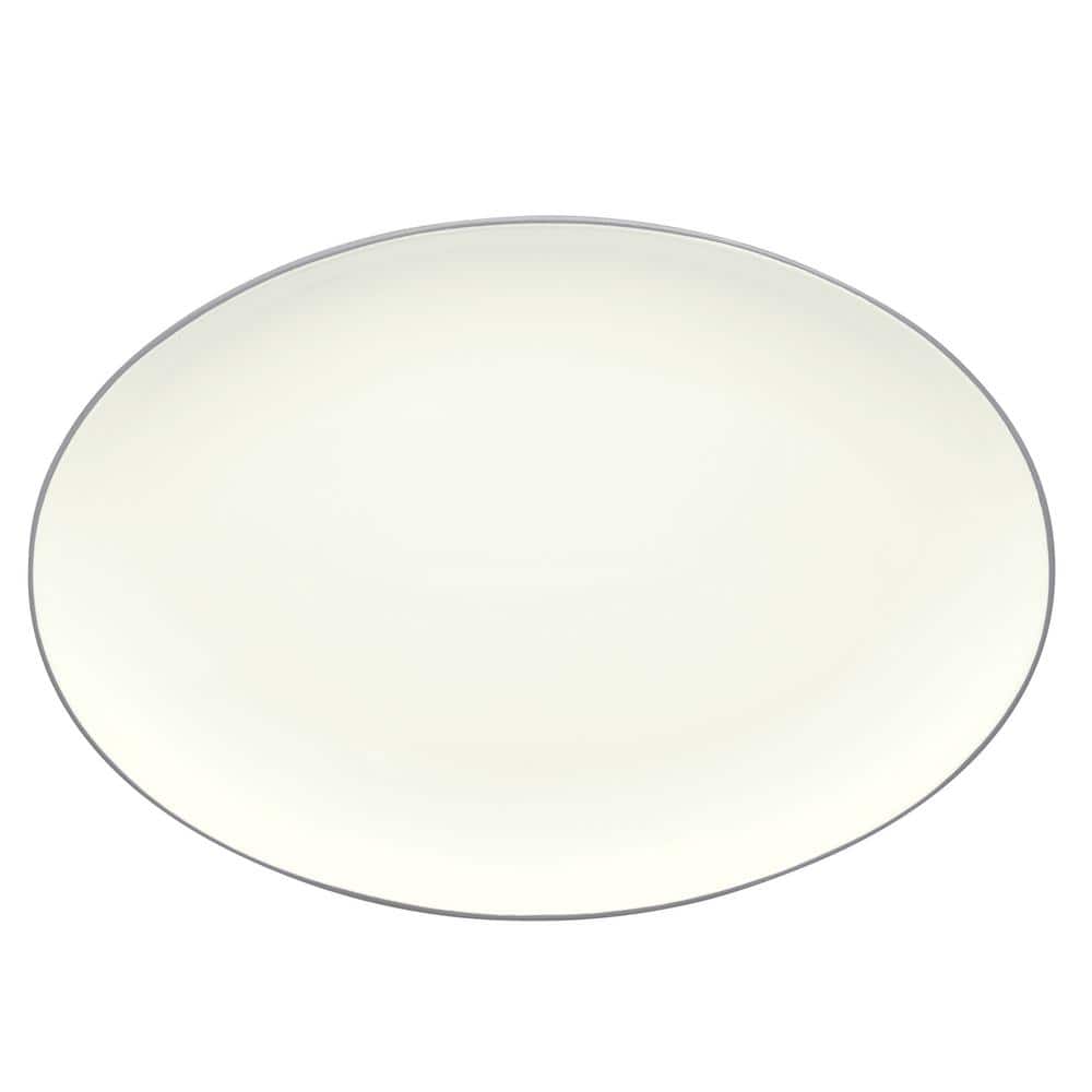 White Ceramic Oval Serving Platter with Trim Embellishment