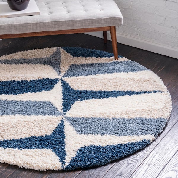 Hygge Shag Balanced Blue 5 ft. x 5 ft. Round Rug