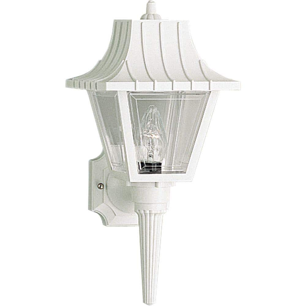 White Ribbed Mansard Roof Outdoor Wall Lantern with Clear Acrylic Panels
