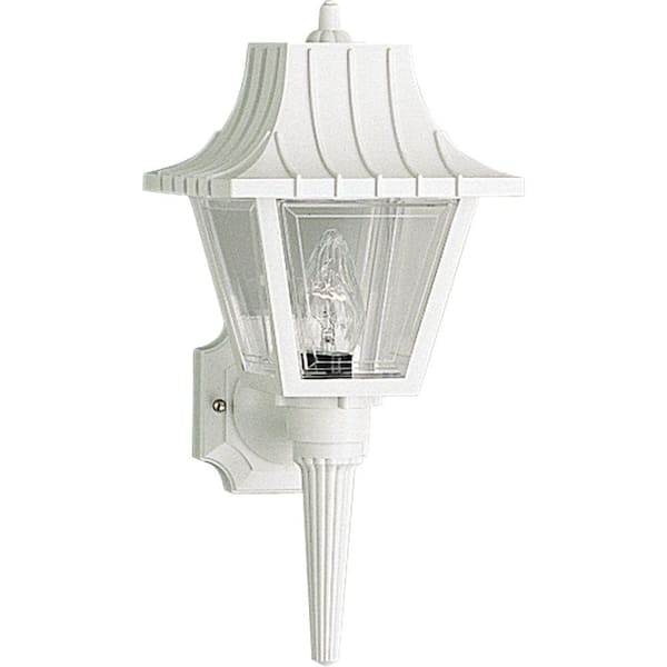 Progress Lighting Mansard Collection 1-Light White Clear Beveled Acrylic Shade Traditional Outdoor Large Wall Lantern Light