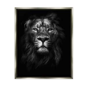 King of the Jungle Lion In Shadows Photography by Design Fabrikken Floater Frame Animal Wall Art Print 31 in. x 25 in.