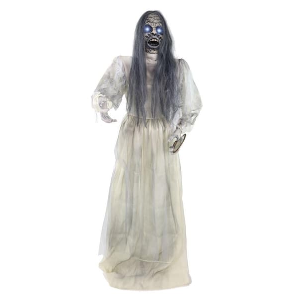 5.5 ft. Lifesize Haunted Woman Prop with Lights and Sound, Indoor/Covered Outdoor Halloween Decoration