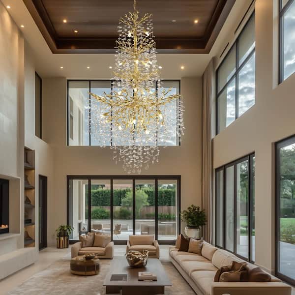 シャンデリアゴールド PUYRNF 72 in. 20-Light Dimmable Tree Branches Crystal Linear